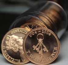 Gem Unc Roll (20) Gibraltar 2004 2 Pence, 4 Old Skeleton Keys~300th Anniversary - £31.17 GBP