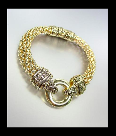CLASSIC Designer Gold Crystals Ring BALINESE Filigree Mesh Chain Bracelet - $29.99
