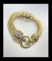 Classic Designer Gold Crystals Ring Balinese Filigree Mesh Chain Bracelet - £23.58 GBP