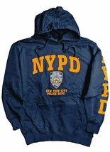 NYPD Hoodie Yellow Sleeve Print Sweatshirt Navy Blue New York City Polic... - £31.51 GBP