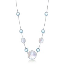 Sterling Silver Round MOP &amp; Blue Topaz Necklace - £230.77 GBP