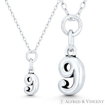 Tiny Number &quot;9&quot; Nine 15x6mm Charm Pendant in Oxidized Solid .925 Sterling Silver - £10.92 GBP+