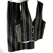 Vtg Russ Wool Blend Striped Wrap Skirt &amp; Quilted Vest Suit NOS career M 8 Brown - £27.68 GBP