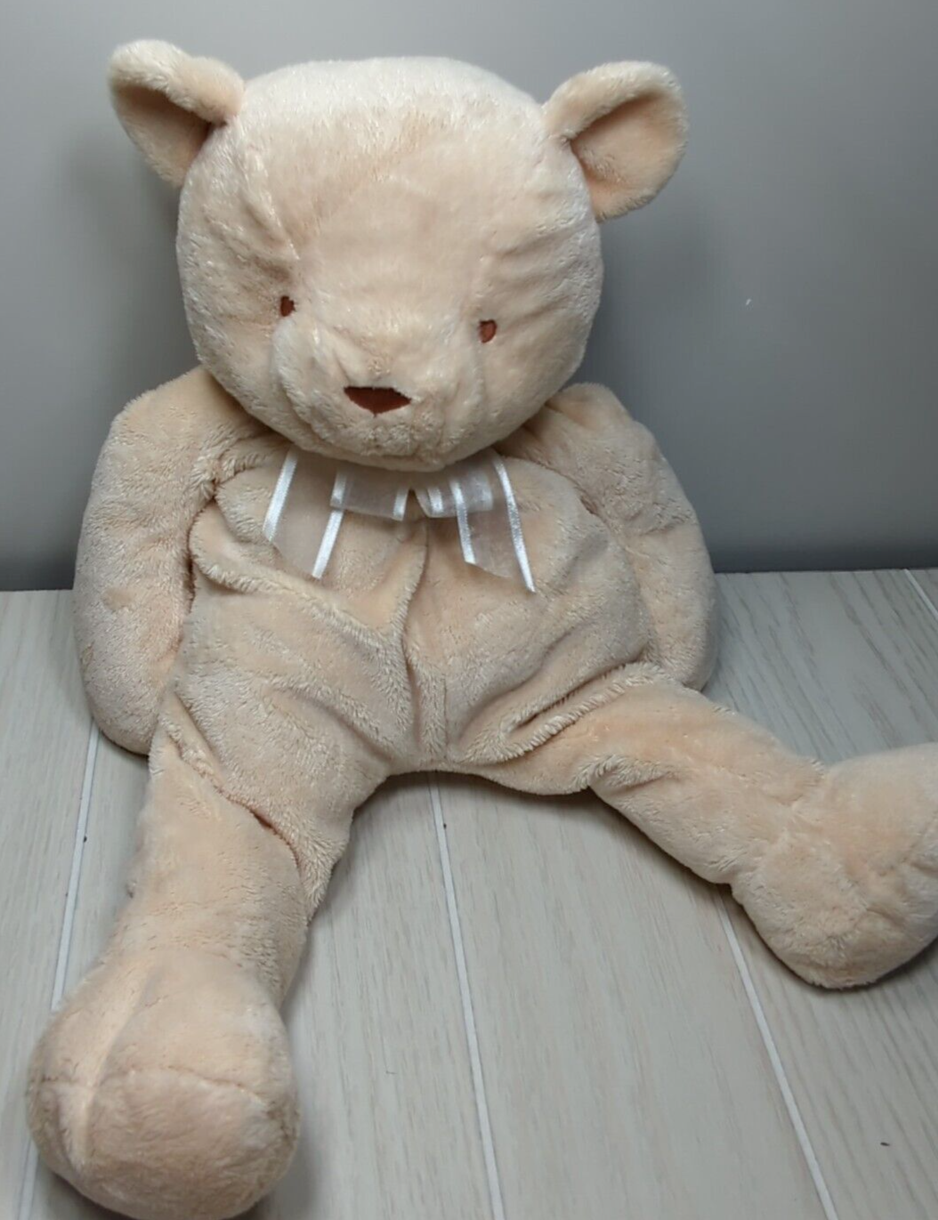 Eden RC2 brands teddy bear plush cream beige tan sheer bow baby toy bean feet - $51.97