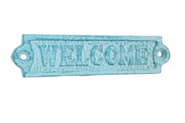 Rustic Light Blue Whitewashed Cast Iron Welcome Sign 6&quot;&quot; - $10.99