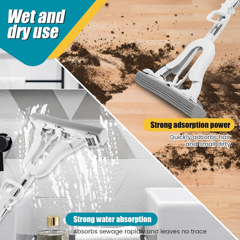 Elegant White PVA Sponge Mop, Adjustable Handle & Super Absorbent Sponge for Wet Item image 3