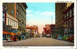 Vtg Postcard Main Street, Joplin MO.  Early Street Scene with Parked Cars - £6.08 GBP