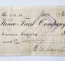 1912 Kineo Trust Company Bank Check E.A. Sampson Dover Maine Signed 911 ... - $369.57 MXN