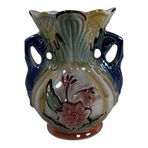 Brazil Lusterware Bud Vase 7.5&quot;  Floral Opalescent Pearlized Glaze w/  Handles - $18.69