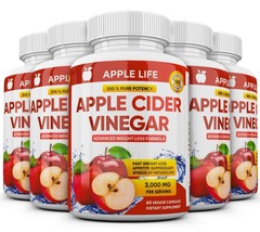 5 X Pure Weight Loss Fat Burner Diet Pills Pure Apple Cider Vinegar Acv 3000mg - £30.38 GBP