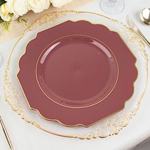 10 Cinnamon Rose 12&quot;&quot; Baroque Plastic Dinner Plates With Gold Rim Party Event - £12.39 GBP