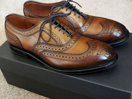 Italian Russet Brown Full Brogue Medallion Balmoral Genuine Leather Dress Shoes - $127.39