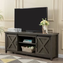 Gazhome Modern Farmhouse Tv Stand With Sliding Barn Doors, Media, Dark Grey - $191.47