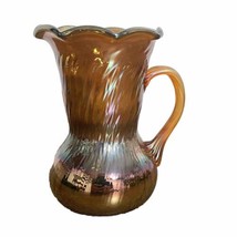 Pilgrim Art Glass Carnival Iridescent Vase Or Creamer  Ribbed Handle Sca... - $14.69