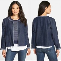 Eileen Fisher $228 Women&#39;s Organic Cotton Short Denim Open Blazer Jacket Large - £59.52 GBP