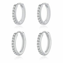 925 Sterling Silver 14K Gold Plated Cartilage CZ Hoop Earrings Men, Women Girls - £18.44 GBP