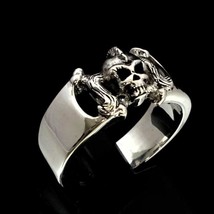Sterling silver Band ring Punk Girl Skull with Mohawk hair high polished and ant - £43.96 GBP