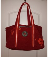KIPLING Private Transport Large Tote Bag Zip Top Red Wine Hibiscus Flowers - £40.21 GBP