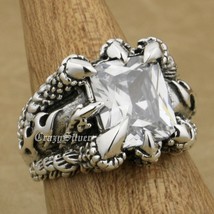 Huge CZ Stone 925 Sterling Silver Dragon Claw Ring Mens Biker Rock Punk Ring 8TX - £107.79 GBP