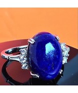 Natural Lapis Lazuli &amp; CZ 925 Sterling Silver Ring - $55.00