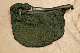 The SAK Crochet Woven JET BLACK Hobo Shoulder Purse Inside Pockets O Ring Strap - £13.10 GBP