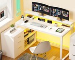 This White 55-Inch Corner Computer Desk With Power Outlets, An L-Shaped ... - $194.94