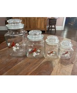 VTG ANCHOR HOCKING CANISTER SET DOGWOOD &amp; Cardinals ~ HP SIGNED HTF - €51,25 EUR