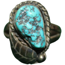 Vintage Signed Cecil Sanders Navajo Turquoise Sterling Silver Ring Size 6 - £118.98 GBP