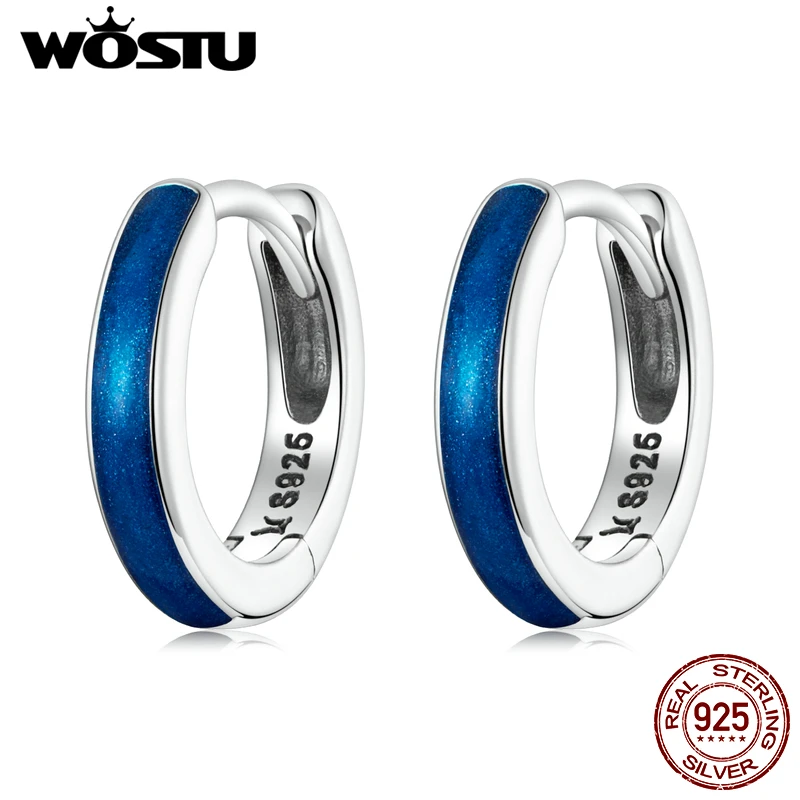 925 Sterling Silver Simple Blue Hoop Earrings Stud Earrings For Women Fashion Pa - $24.24