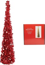 5ft Artificial Christmas Tree Collapsible Red Christmas Tinsel Tree with... - $65.16