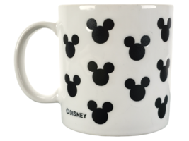 Disney Coffee Mug Cup White &amp; Black Mickey Mouse Silhouette Ears Logo 3.5” Tall - £12.15 GBP