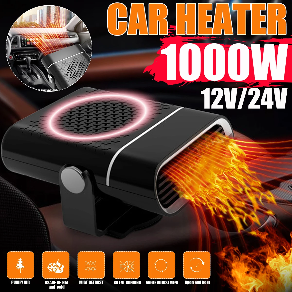 12V/24V 1000W Car Heater Electric Heating Fan Portable Electric Dryer Windshield - £31.00 GBP+