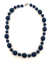 Navy Blue Vintage Costume Necklace Single Strand Acrylic Beads - £7.13 GBP