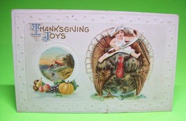 Thanksgiving Postcard Child Holding Knife M132 Chef Child Rides Turkey Antique - £9.72 GBP