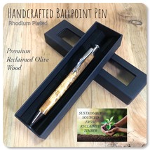 Australian Made Ballpoint Click Pen Handcrafted From Olive Wood, Rhodium... - £58.97 GBP