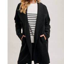 Open Front Knit Coat Jacket - Black - $58.41