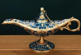 Vtg Aladdins Lg 8&quot; Magic Genie Lamp Metal Gold+Blue Decorative Collectible - £4.29 GBP