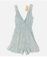 Rewind Blue Floral Sleeveless Smocked Waist Wrap Romper Womens&#39;JR. Sz M NWT - $19.65
