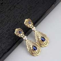 Sunspicems Elegant Moroccan Crystal Drop Earrings for Women Gold Color Algerienn - £7.32 GBP