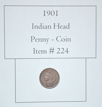 1901, Indian Head Penny, # 224, penny, vintage penny, vintage coins, rare coins - £10.81 GBP