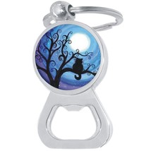 Cat Tree Moon Bottle Opener Keychain - Metal Beer Bar Tool Key Ring - £8.46 GBP