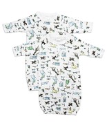 2 Pack Long Sleeve Infant Gown w/ Mitten Cuffs Newborn Safari Printed Ba... - $27.73 CAD