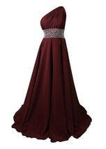 Kivary Women&#39;s Backless Beaded Long One Shoulder Prom Evening Dresses Burgundy U - £93.08 GBP