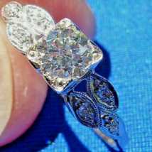 Earth mined Diamond Deco Engagement Ring Vintage Solid Platinum Solitaire Size 8 - $6,566.07 CAD