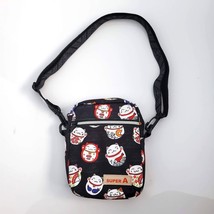 New Handmade Canvas Crossbody Bag Red Navy Japanese Lucky Cat Print 6&quot;x 8&quot; x 2&quot; - £25.96 GBP