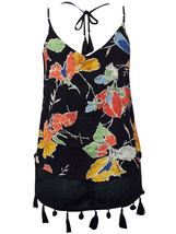 Women High Street Black Floral Print Tassel Trim Camisole Summer Top Siz... - £15.06 GBP