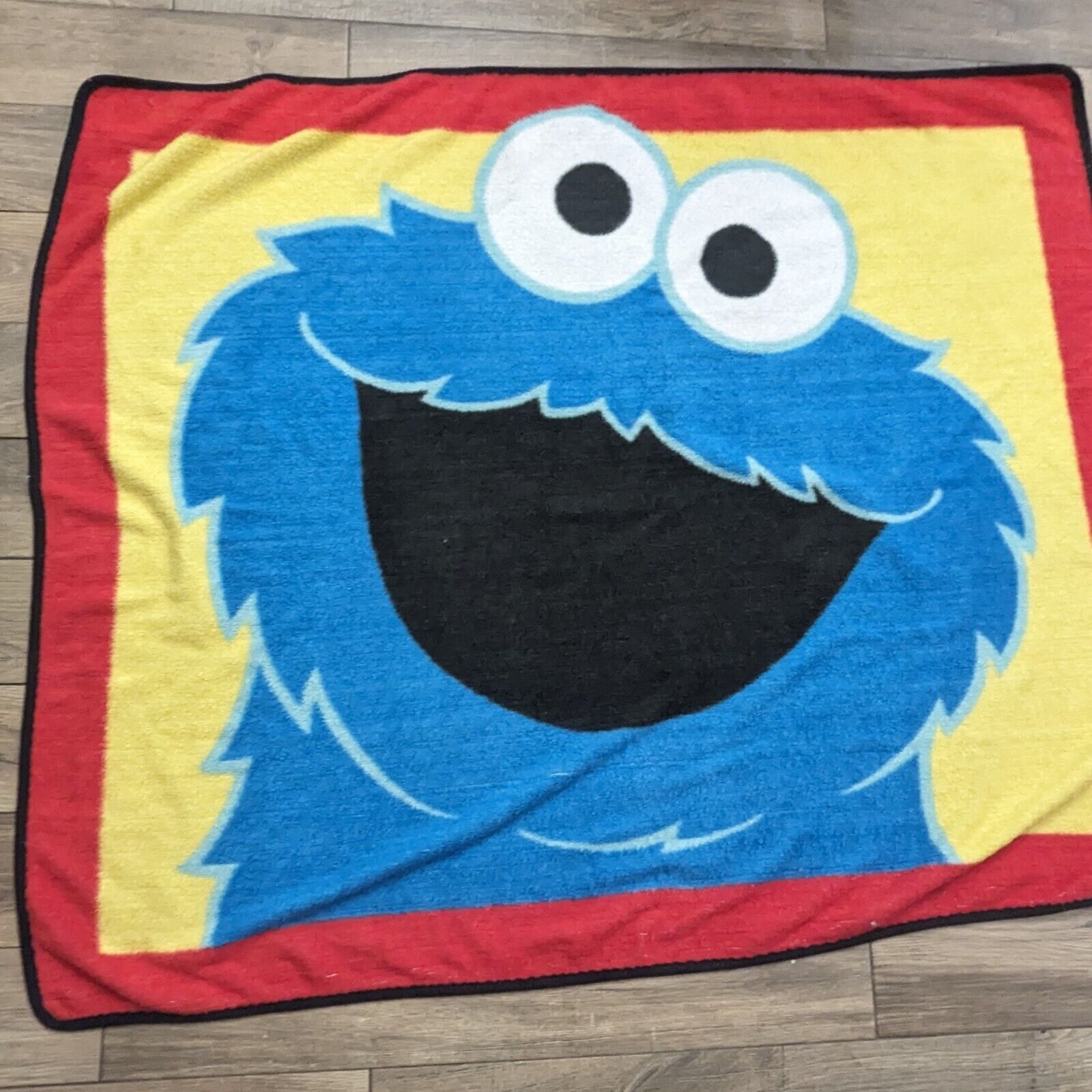 Vintage Owen Sesame Street Cookie Monster Fleece Blanket 90's red yellow blue - $74.00