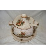 Vintage Soup Tureen Plate Glass Ladel Brown Spongeware California Original - €38,60 EUR