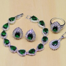 natural Green Emerald White CZ 925 Silver Jewelry Sets For Women Earrings/Pendan - £24.11 GBP