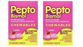 Pepto Bismol Cherry 30 Chewables tabs, Upset Stomach &amp; Diarrhea Relief P... - £14.66 GBP